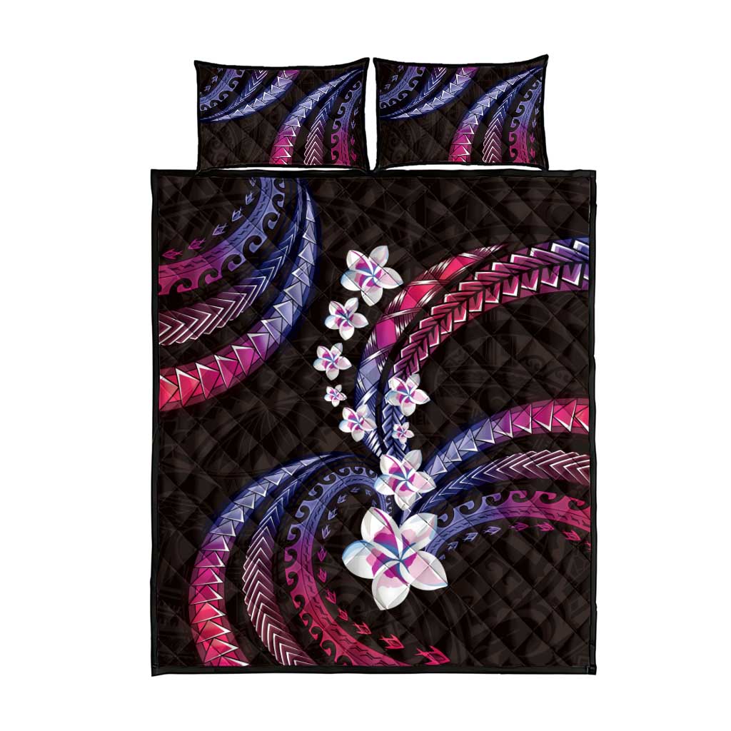 Hawaii Plumeria Quilt Bed Set Sweet Gradient Polynesian Pattern