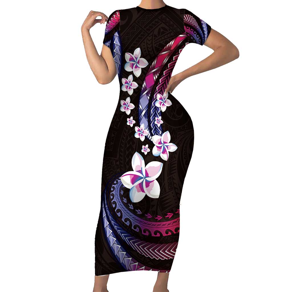 Hawaii Plumeria Short Sleeve Bodycon Dress Sweet Gradient Polynesian Pattern LT01 Long Dress Pink - Polynesian Pride