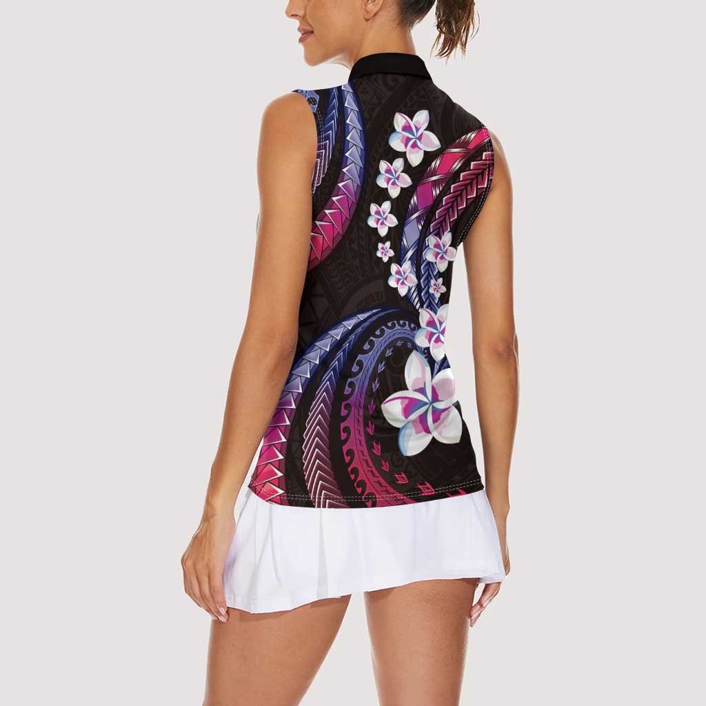 Hawaii Plumeria Women Sleeveless Polo Shirt Sweet Gradient Polynesian Pattern