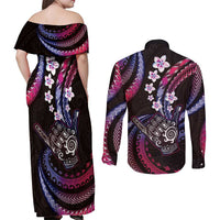 Hawaii Shaka Sign Couples Matching Off Shoulder Maxi Dress and Long Sleeve Button Shirt Fantastic Frangipani Sweet Vibes LT01 - Polynesian Pride