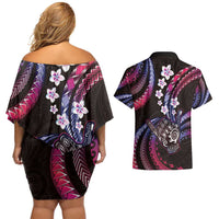 Hawaii Shaka Sign Couples Matching Off Shoulder Short Dress and Hawaiian Shirt Fantastic Frangipani Sweet Vibes LT01 - Polynesian Pride