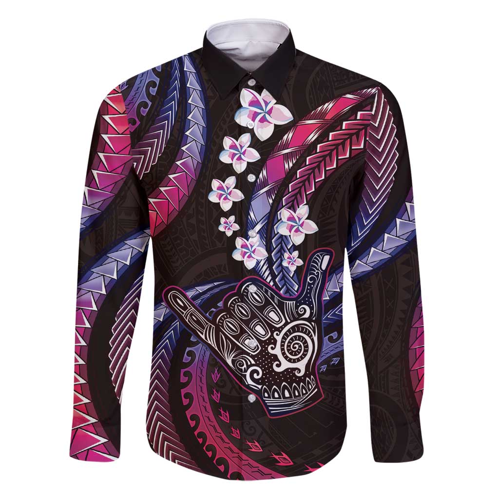 Hawaii Shaka Sign Family Matching Mermaid Dress and Hawaiian Shirt Fantastic Frangipani Sweet Vibes LT01 Dad's Shirt - Long Sleeve Pink - Polynesian Pride