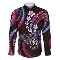 Hawaii Shaka Sign Family Matching Mermaid Dress and Hawaiian Shirt Fantastic Frangipani Sweet Vibes LT01 Dad's Shirt - Long Sleeve Pink - Polynesian Pride