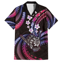 Hawaii Shaka Sign Family Matching Off Shoulder Maxi Dress and Hawaiian Shirt Fantastic Frangipani Sweet Vibes LT01 Dad's Shirt - Short Sleeve Pink - Polynesian Pride