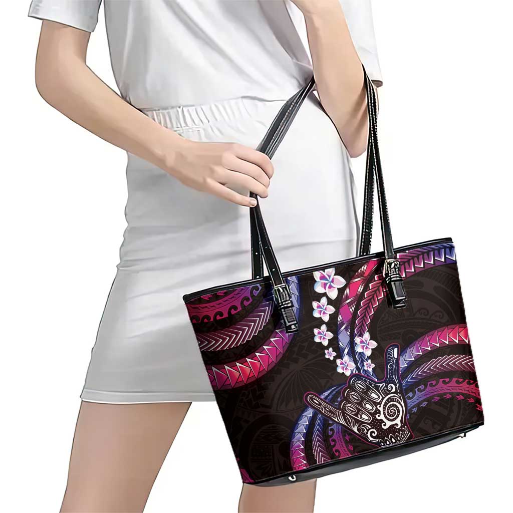 Hawaii Shaka Sign Leather Tote Bag Fantastic Frangipani Sweet Vibes