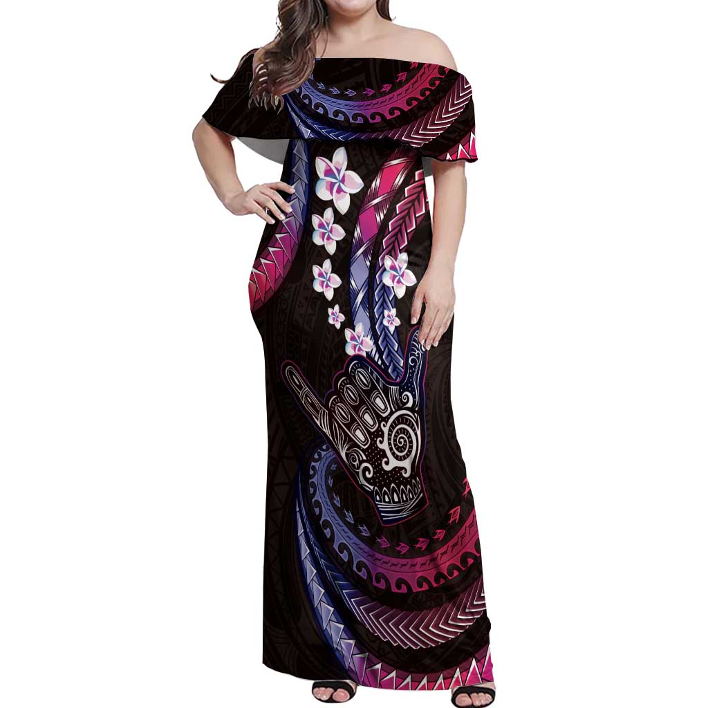 Hawaii Shaka Sign Off Shoulder Maxi Dress Fantastic Frangipani Sweet Vibes