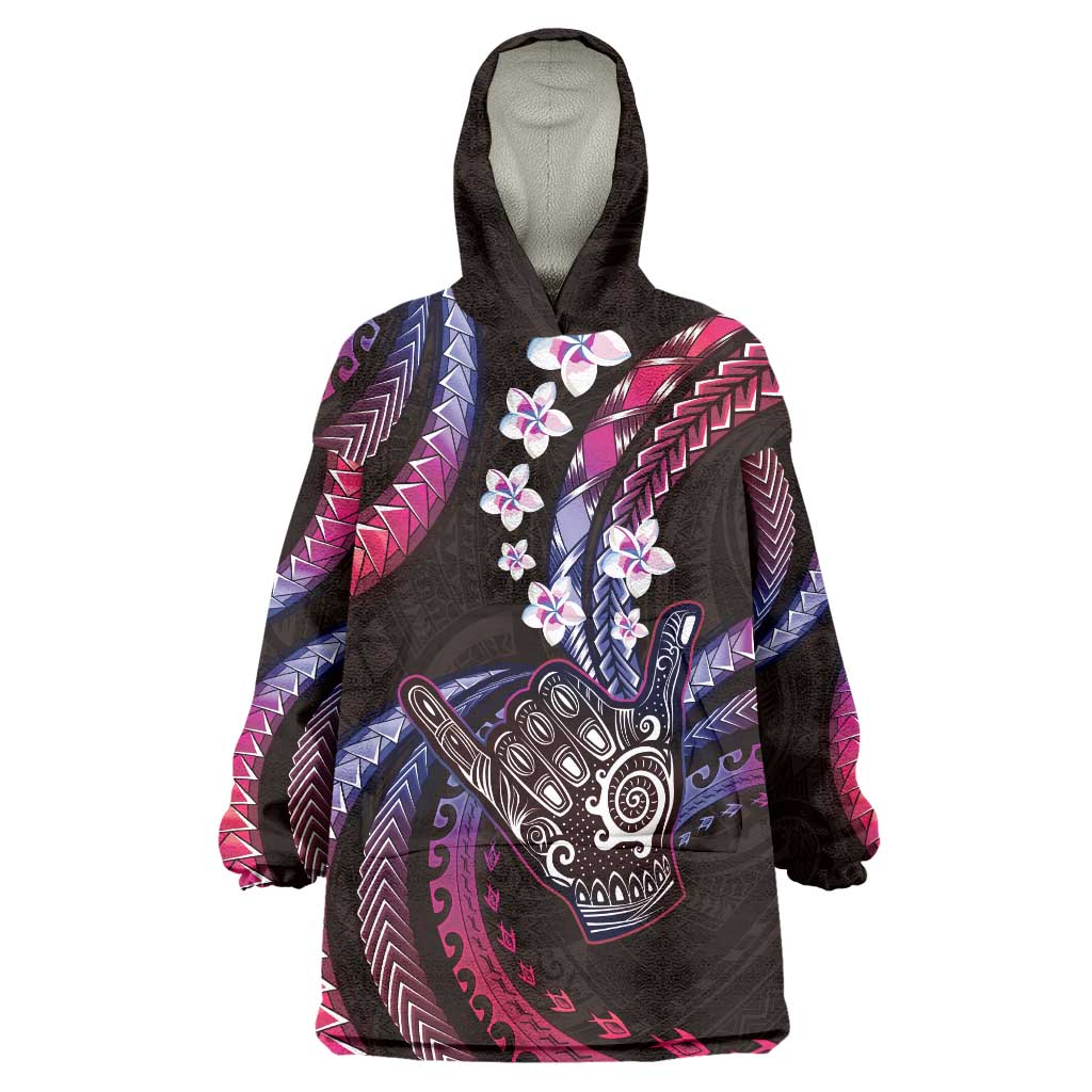 Hawaii Shaka Sign Wearable Blanket Hoodie Fantastic Frangipani Sweet Vibes LT01 One Size Pink - Polynesian Pride