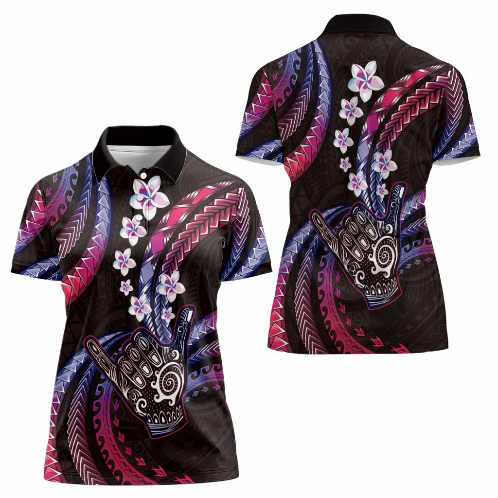 Hawaii Shaka Sign Women Polo Shirt Fantastic Frangipani Sweet Vibes LT01 - Polynesian Pride