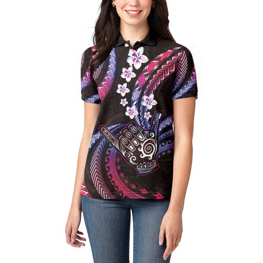 Hawaii Shaka Sign Women Polo Shirt Fantastic Frangipani Sweet Vibes LT01 - Polynesian Pride