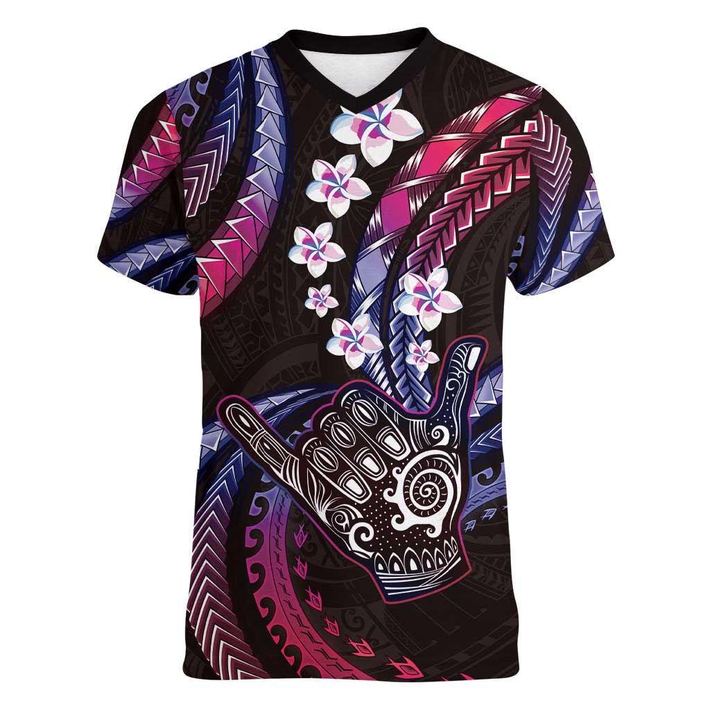 Hawaii Shaka Sign Women V-Neck T-Shirt Fantastic Frangipani Sweet Vibes LT01 Female Pink - Polynesian Pride
