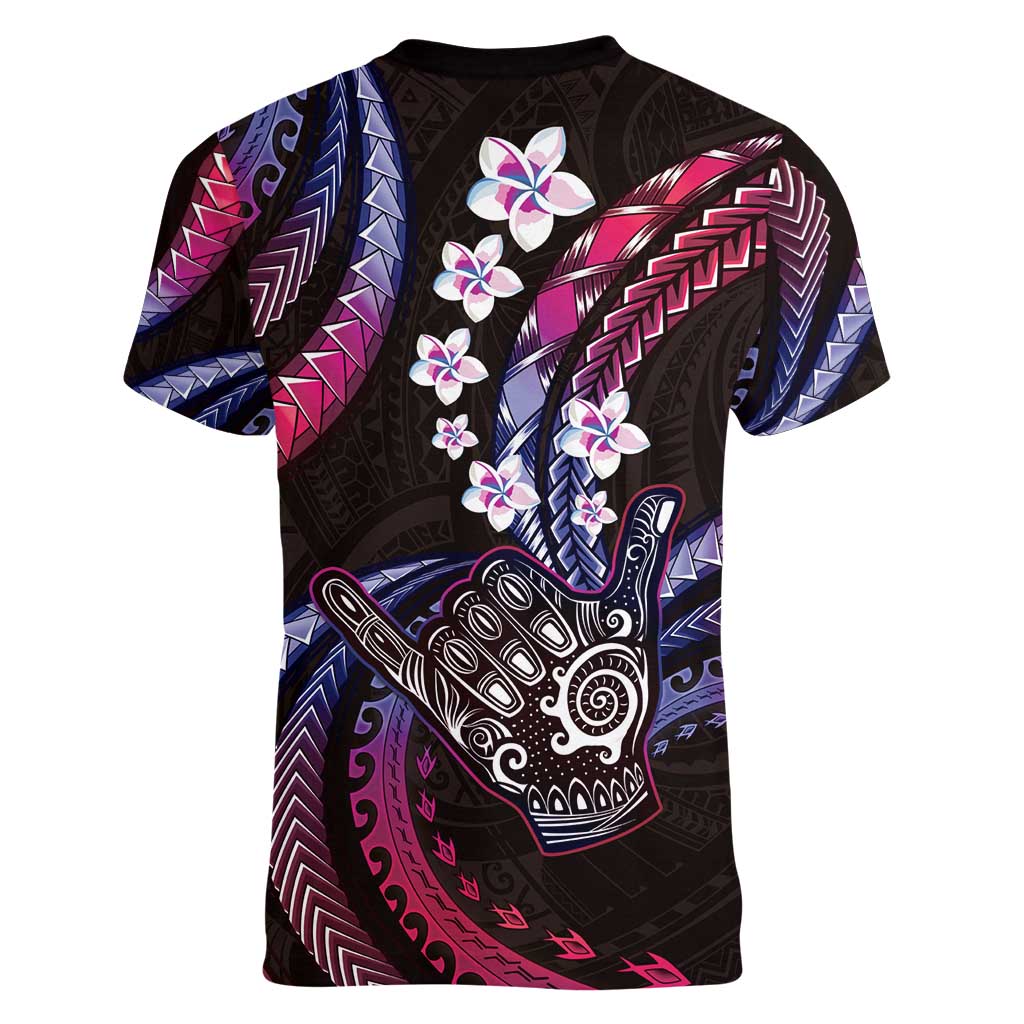 Hawaii Shaka Sign Women V-Neck T-Shirt Fantastic Frangipani Sweet Vibes LT01 - Polynesian Pride