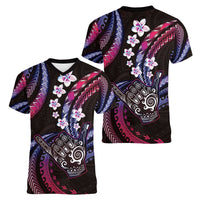 Hawaii Shaka Sign Women V-Neck T-Shirt Fantastic Frangipani Sweet Vibes LT01 - Polynesian Pride