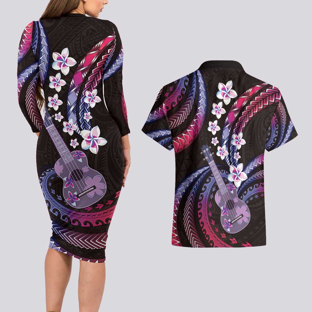 Hawaiian Ukulele Couples Matching Long Sleeve Bodycon Dress and Hawaiian Shirt Sweet Dream Fantastic Plumeria LT01 - Polynesian Pride