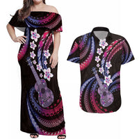 Hawaiian Ukulele Couples Matching Off Shoulder Maxi Dress and Hawaiian Shirt Sweet Dream Fantastic Plumeria LT01 Pink - Polynesian Pride