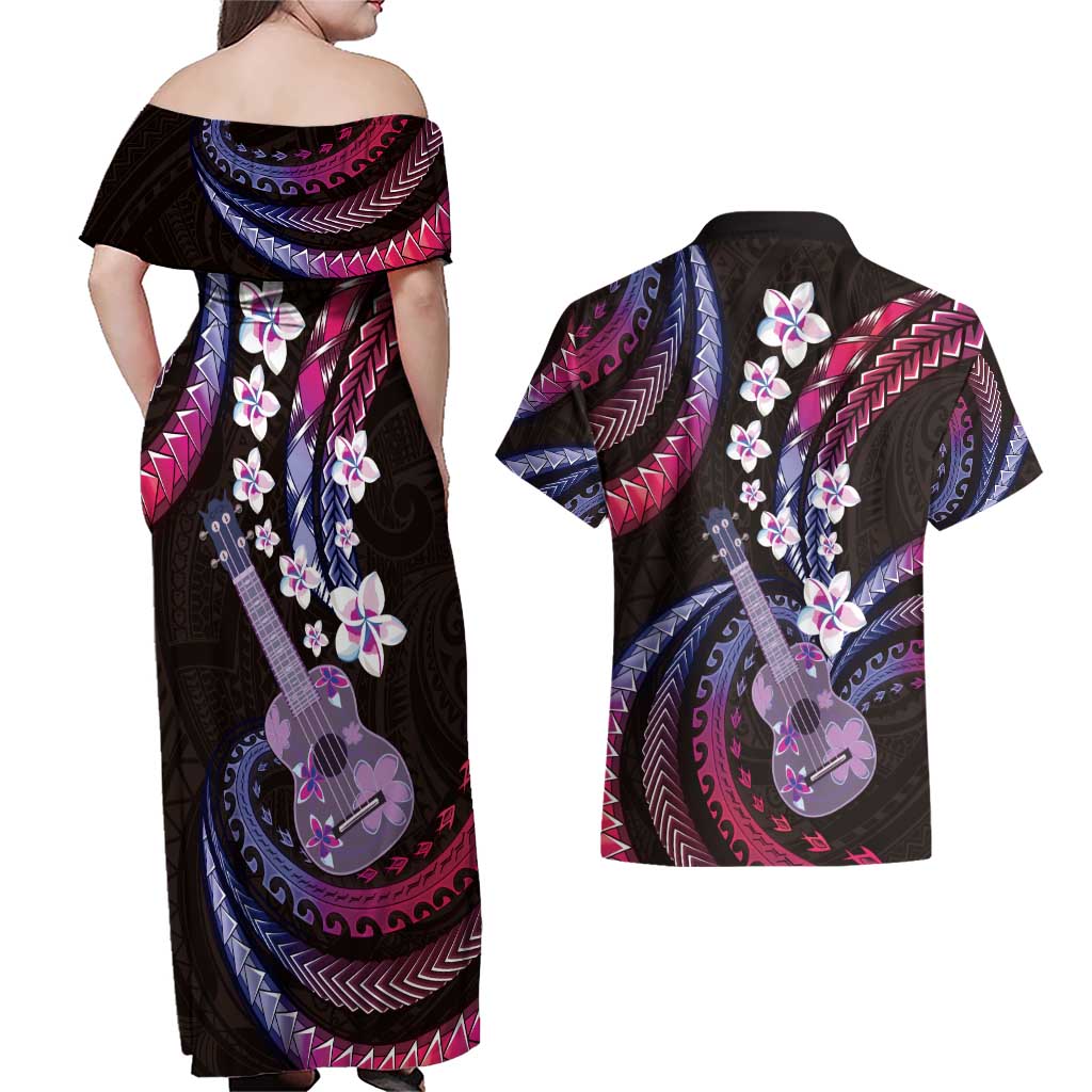 Hawaiian Ukulele Couples Matching Off Shoulder Maxi Dress and Hawaiian Shirt Sweet Dream Fantastic Plumeria LT01 - Polynesian Pride