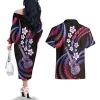 Hawaiian Ukulele Couples Matching Off The Shoulder Long Sleeve Dress and Hawaiian Shirt Sweet Dream Fantastic Plumeria LT01 - Polynesian Pride