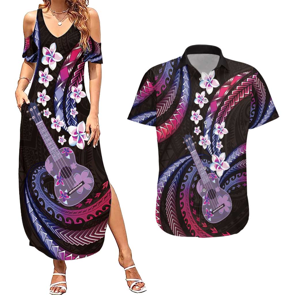 Hawaiian Ukulele Couples Matching Summer Maxi Dress and Hawaiian Shirt Sweet Dream Fantastic Plumeria LT01 Pink - Polynesian Pride