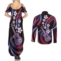 Hawaiian Ukulele Couples Matching Summer Maxi Dress and Long Sleeve Button Shirt Sweet Dream Fantastic Plumeria LT01 - Polynesian Pride