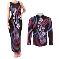 Hawaiian Ukulele Couples Matching Tank Maxi Dress and Long Sleeve Button Shirt Sweet Dream Fantastic Plumeria LT01 Pink - Polynesian Pride