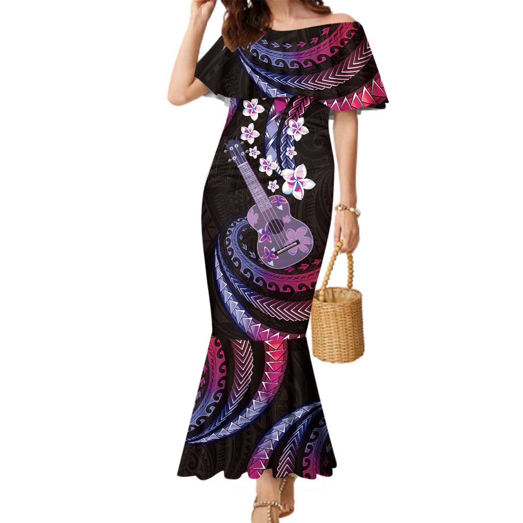 Hawaiian Ukulele Family Matching Mermaid Dress and Hawaiian Shirt Sweet Dream Fantastic Plumeria LT01 Mom's Dress Pink - Polynesian Pride