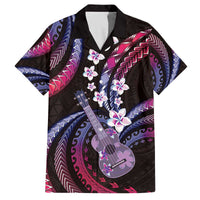 Hawaiian Ukulele Family Matching Off The Shoulder Long Sleeve Dress and Hawaiian Shirt Sweet Dream Fantastic Plumeria LT01 Dad's Shirt - Short Sleeve Pink - Polynesian Pride
