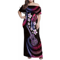 Hawaiian Ukulele Family Matching Off Shoulder Maxi Dress and Hawaiian Shirt Sweet Dream Fantastic Plumeria LT01 Mom's Dress Pink - Polynesian Pride