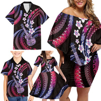 Hawaiian Ukulele Family Matching Off Shoulder Short Dress and Hawaiian Shirt Sweet Dream Fantastic Plumeria LT01 - Polynesian Pride