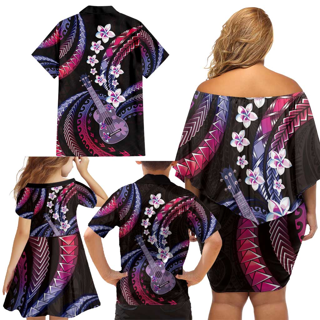 Hawaiian Ukulele Family Matching Off Shoulder Short Dress and Hawaiian Shirt Sweet Dream Fantastic Plumeria LT01 - Polynesian Pride