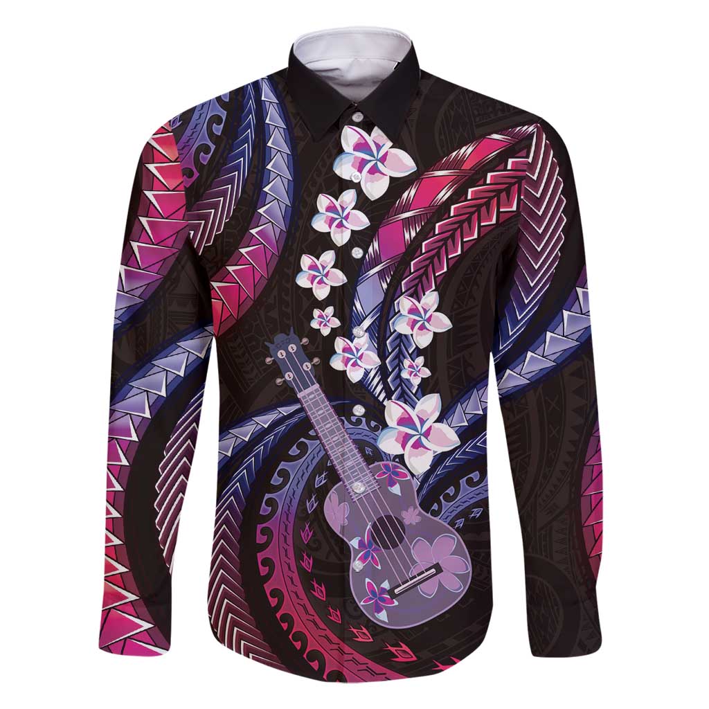 Hawaiian Ukulele Family Matching Summer Maxi Dress and Hawaiian Shirt Sweet Dream Fantastic Plumeria LT01 Dad's Shirt - Long Sleeve Pink - Polynesian Pride