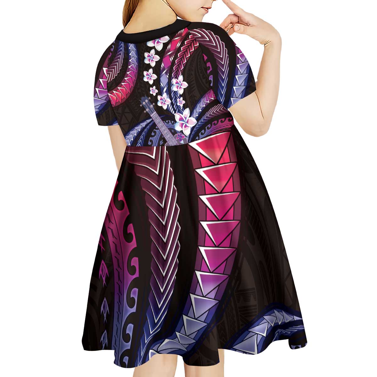 Hawaiian Ukulele Kid Short Sleeve Dress Sweet Dream Fantastic Plumeria