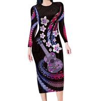 Hawaiian Ukulele Long Sleeve Bodycon Dress Sweet Dream Fantastic Plumeria LT01 Long Dress Pink - Polynesian Pride