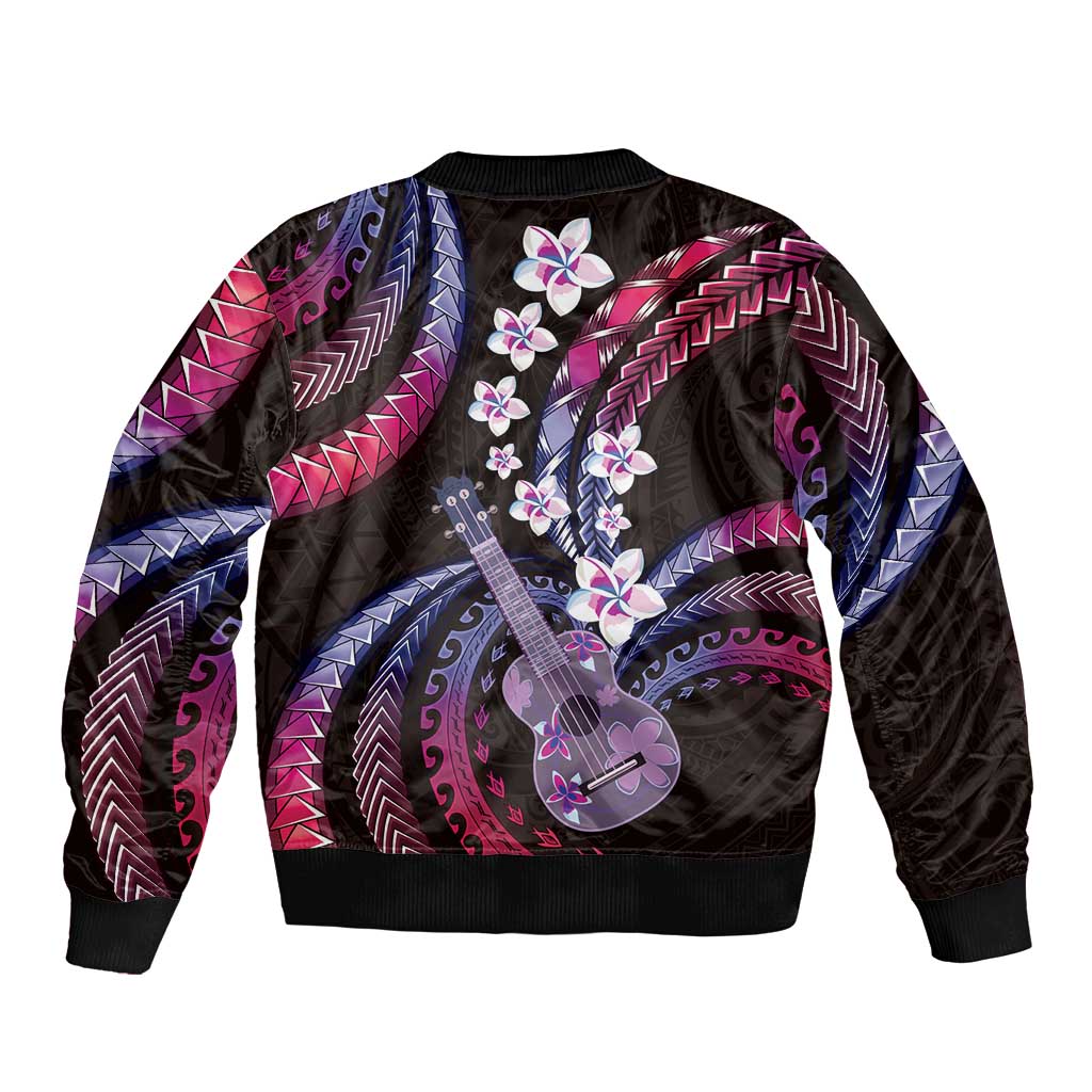 Hawaiian Ukulele Sleeve Zip Bomber Jacket Sweet Dream Fantastic Plumeria