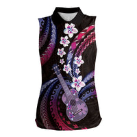 Hawaiian Ukulele Women Sleeveless Polo Shirt Sweet Dream Fantastic Plumeria LT01 Female Pink - Polynesian Pride