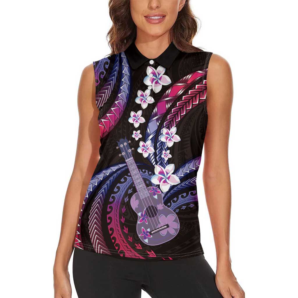 Hawaiian Ukulele Women Sleeveless Polo Shirt Sweet Dream Fantastic Plumeria LT01 - Polynesian Pride