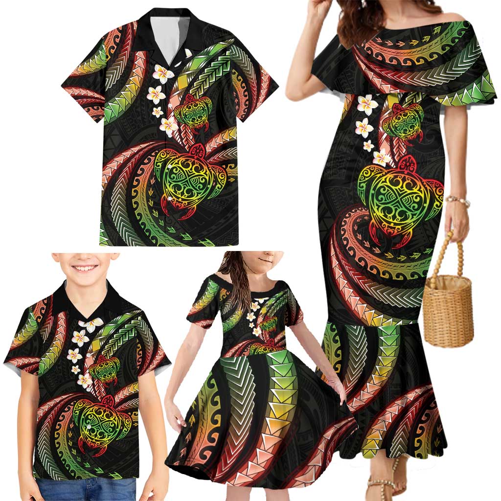 Hawaii Turtles Plumeria Family Matching Mermaid Dress and Hawaiian Shirt Reggae Polynesian Pattern LT01 - Polynesian Pride