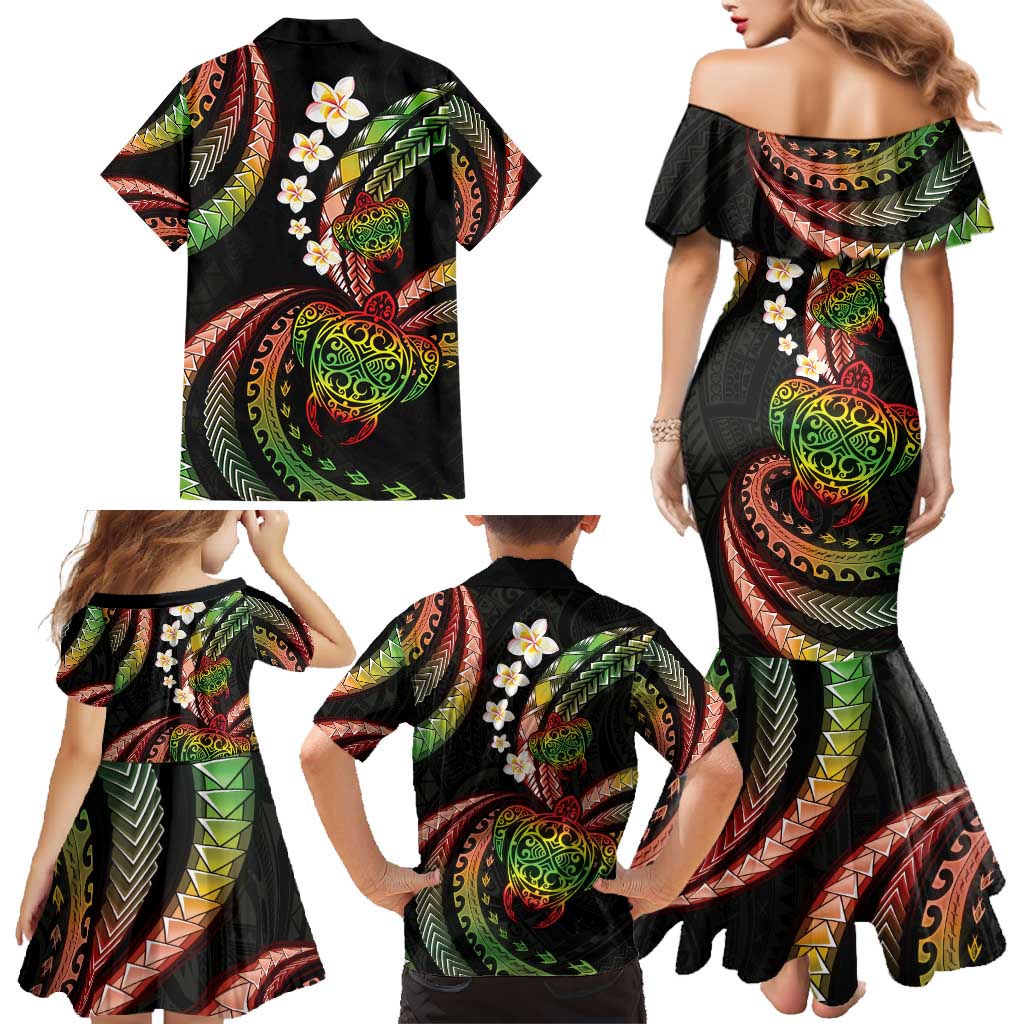 Hawaii Turtles Plumeria Family Matching Mermaid Dress and Hawaiian Shirt Reggae Polynesian Pattern LT01 - Polynesian Pride