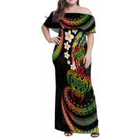 Hawaii Turtles Plumeria Family Matching Off Shoulder Maxi Dress and Hawaiian Shirt Reggae Polynesian Pattern LT01 Mom's Dress Reggae - Polynesian Pride