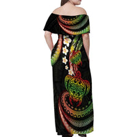 Hawaii Turtles Plumeria Family Matching Off Shoulder Maxi Dress and Hawaiian Shirt Reggae Polynesian Pattern LT01 - Polynesian Pride