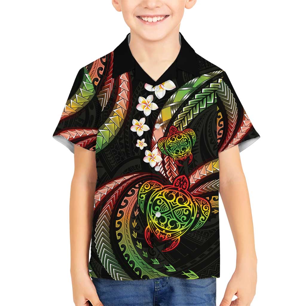 Hawaii Turtles Plumeria Family Matching Off Shoulder Maxi Dress and Hawaiian Shirt Reggae Polynesian Pattern LT01 Son's Shirt Reggae - Polynesian Pride