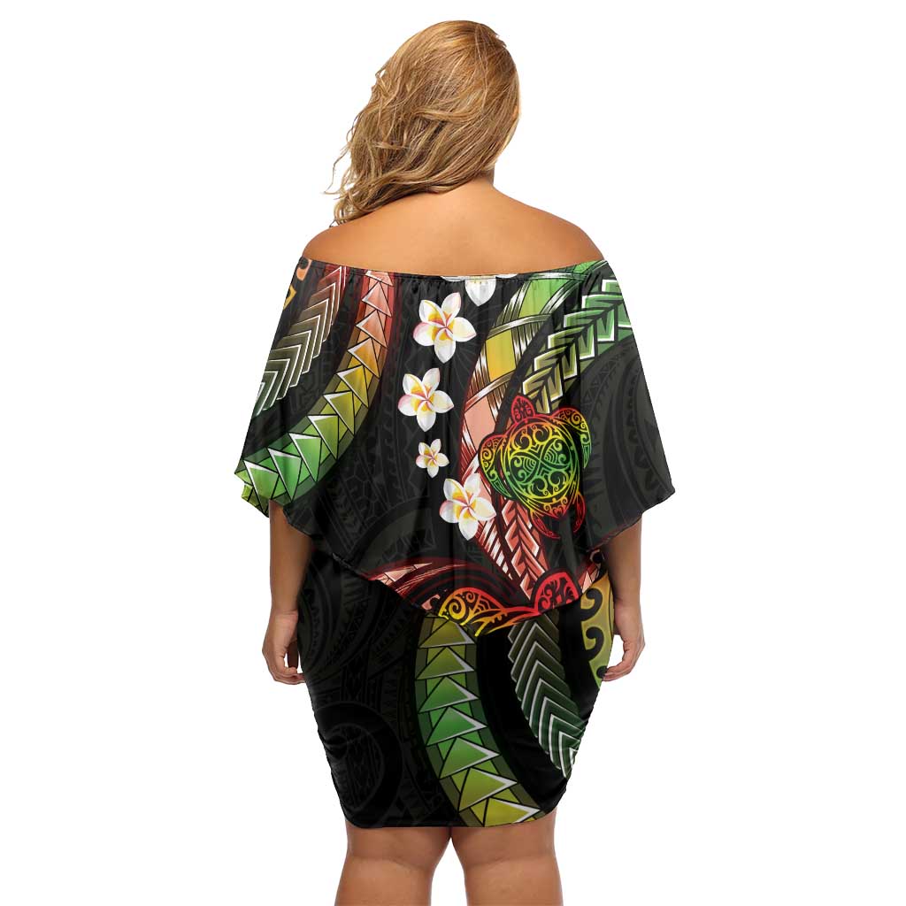 Hawaii Turtles Plumeria Family Matching Off Shoulder Short Dress and Hawaiian Shirt Reggae Polynesian Pattern
