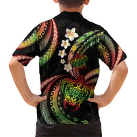 Hawaii Turtles Plumeria Family Matching Short Sleeve Bodycon Dress and Hawaiian Shirt Reggae Polynesian Pattern