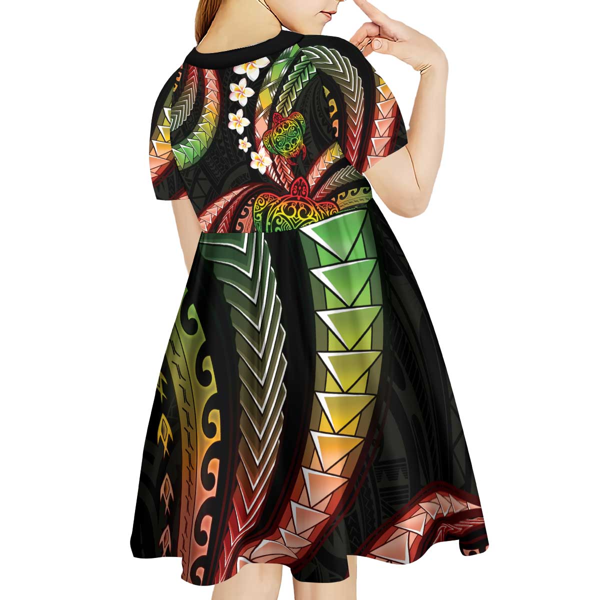 Hawaii Turtles Plumeria Kid Short Sleeve Dress Reggae Polynesian Pattern LT01 - Polynesian Pride