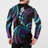 Hawaii Turtles Plumeria Button Sweatshirt Amethyst Gradient Polynesian Pattern