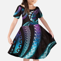 Hawaii Turtles Plumeria Family Matching Mermaid Dress and Hawaiian Shirt Amethyst Gradient Polynesian Pattern LT01 Daughter's Dress Purple - Polynesian Pride