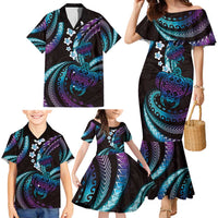 Hawaii Turtles Plumeria Family Matching Mermaid Dress and Hawaiian Shirt Amethyst Gradient Polynesian Pattern LT01 - Polynesian Pride