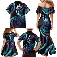 Hawaii Turtles Plumeria Family Matching Mermaid Dress and Hawaiian Shirt Amethyst Gradient Polynesian Pattern LT01 - Polynesian Pride