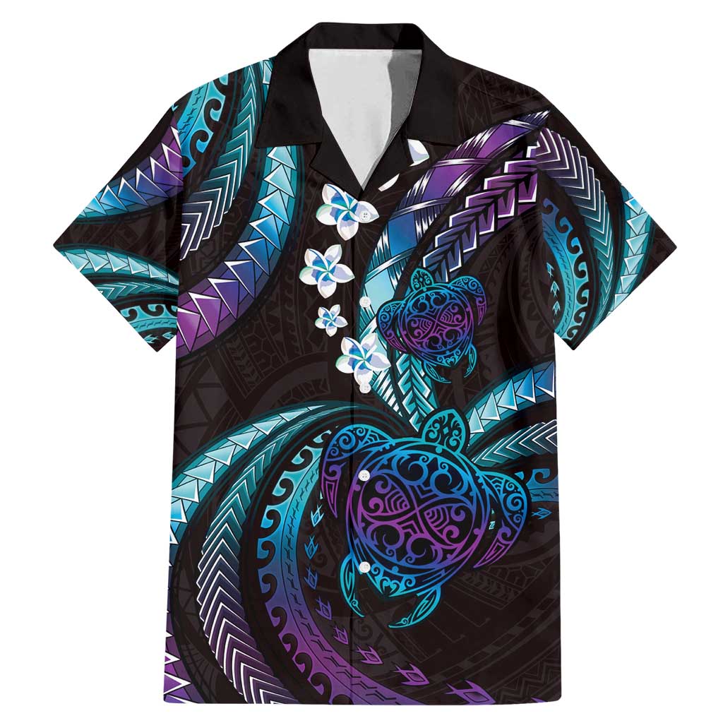 Hawaii Turtles Plumeria Family Matching Mermaid Dress and Hawaiian Shirt Amethyst Gradient Polynesian Pattern LT01 Dad's Shirt - Short Sleeve Purple - Polynesian Pride
