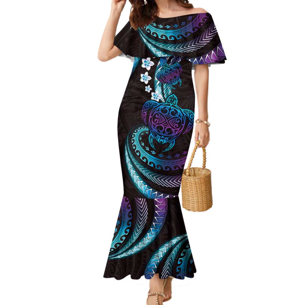 Hawaii Turtles Plumeria Family Matching Mermaid Dress and Hawaiian Shirt Amethyst Gradient Polynesian Pattern LT01 Mom's Dress Purple - Polynesian Pride
