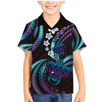 Hawaii Turtles Plumeria Family Matching Mermaid Dress and Hawaiian Shirt Amethyst Gradient Polynesian Pattern LT01 Son's Shirt Purple - Polynesian Pride