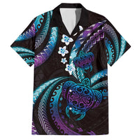 Hawaii Turtles Plumeria Family Matching Off Shoulder Short Dress and Hawaiian Shirt Amethyst Gradient Polynesian Pattern